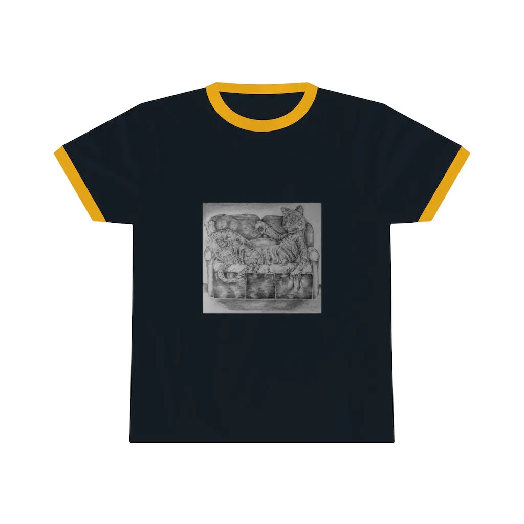 Tiger on a Couch Unisex Ringer Tee