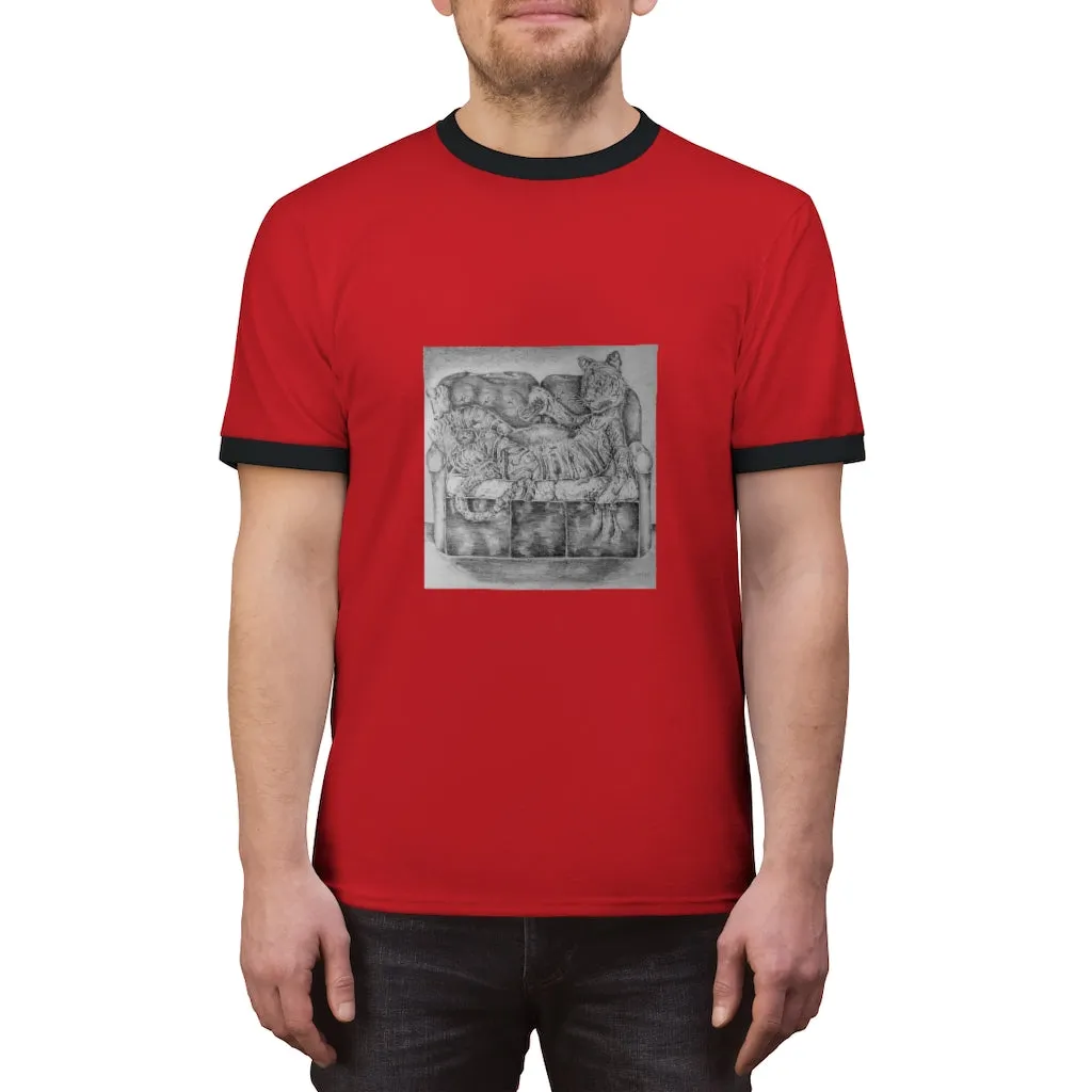 Tiger on a Couch Unisex Ringer Tee
