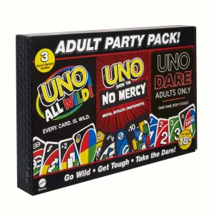 UNO All Wild, UNO Show em No Mercy, UNO Dare Adults Only 3 Card Game Bundle