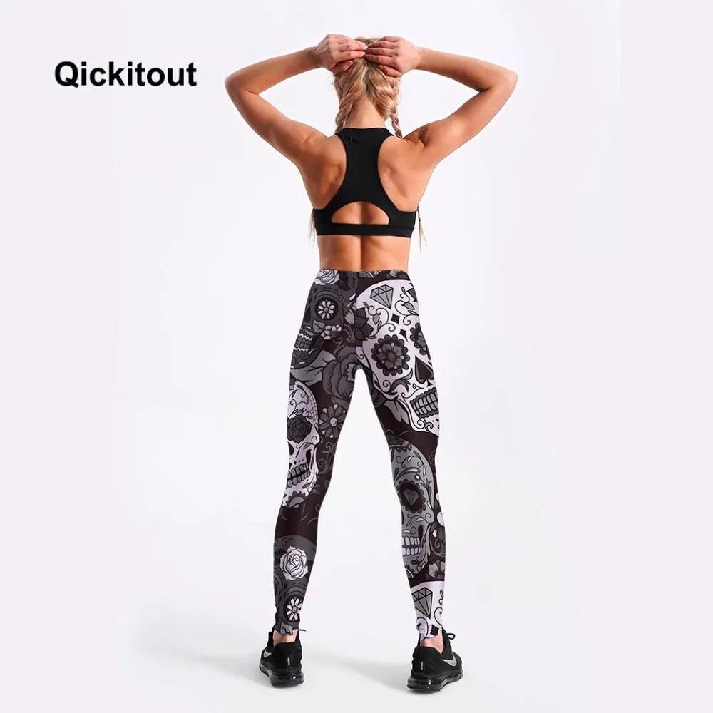 VenusFox Sexy Fashion  Digital Print Black&White skull Fitness Leggings