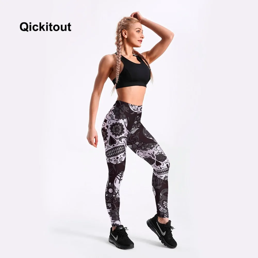 VenusFox Sexy Fashion  Digital Print Black&White skull Fitness Leggings