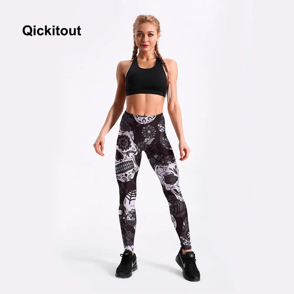 VenusFox Sexy Fashion  Digital Print Black&White skull Fitness Leggings